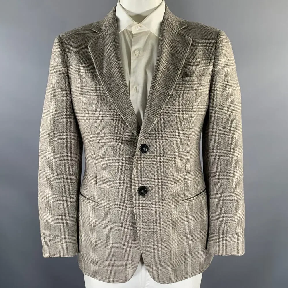 GIORGIO ARMANI Size 44 Grey Beige Glen Check Cashmere Silk Sport Coat